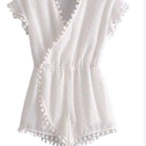 White Pom Pom Romper - M